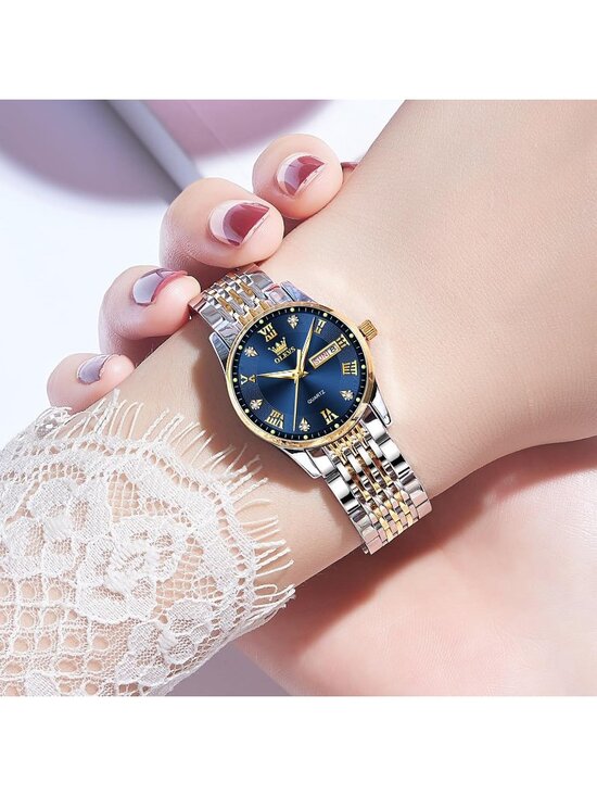 Women\'s Silver And Blue Adjustable Strap Stainless Steel Waterproof Luxury Watch main image 4
